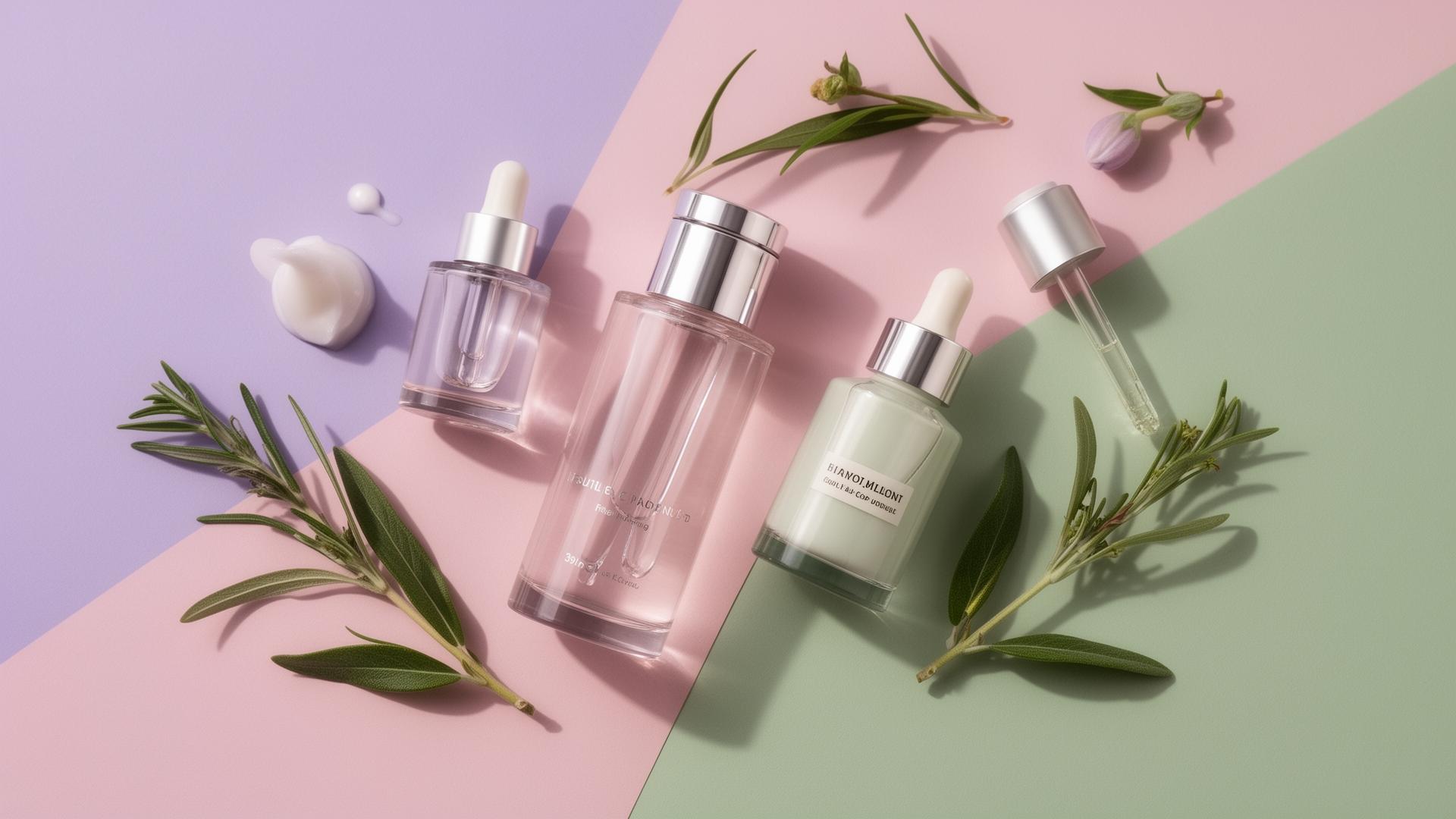 Flatlay de soins Aluna Skin sur fond pastel